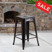 Flash Furniture CH-31320-24-BQ-GG No Back Antique Metal Barstool in Black